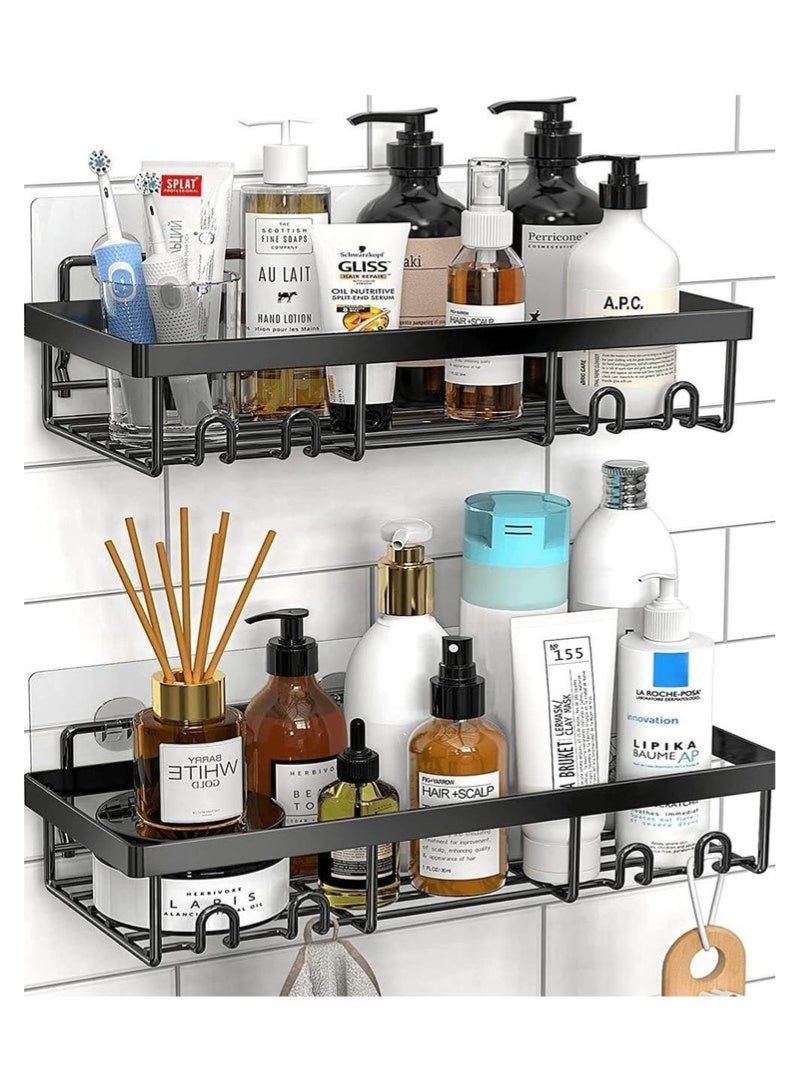 Arabest 5 Pack Shower Caddy, Adhesive Bathroom Organizer, No Drilling, Large Capacity, Rustproof Stainless Steel Bathroom Shower Organizer with 4 Hooks, Shower Shelf for Inside Shower Black - Image 3